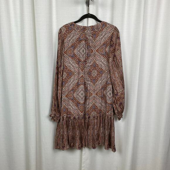 Anthropologie Brown Print Sabia Flounced Tunic Dress Sz.M - Picture 11 of 16